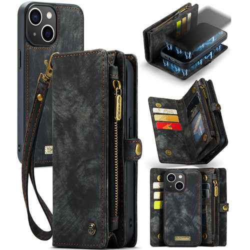iPhone 13 mini CaseMe 008 Detachable Multifunctional Horizontal Flip Leather Case with Card Slot & Holder & Zipper Wallet & Photo Frame - Black